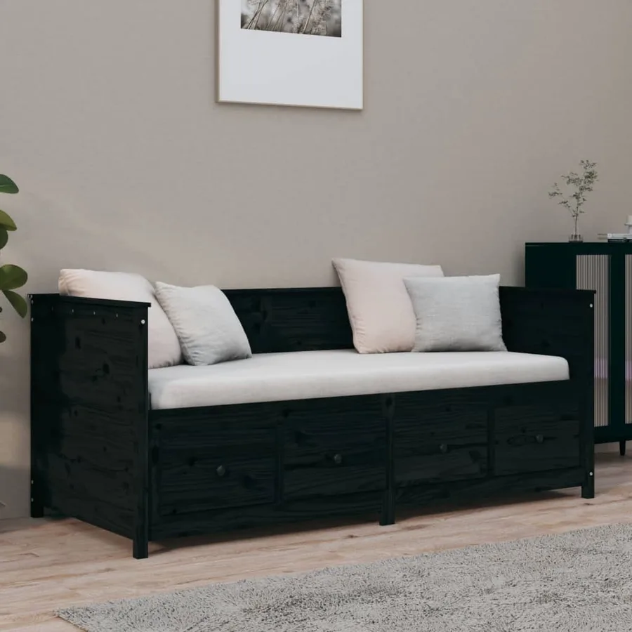 Lit de jour sans matelas noir 90x190 cm bois de pin massif - 4