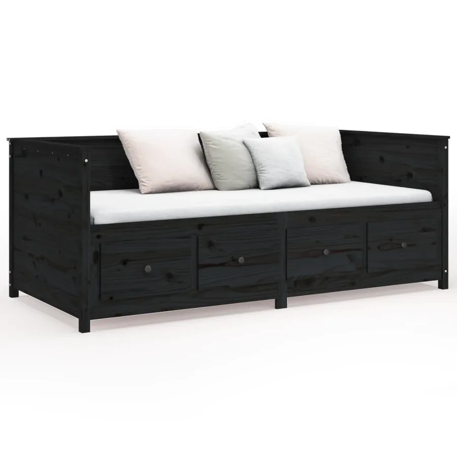 Lit de jour sans matelas noir 90x190 cm bois de pin massif - 5