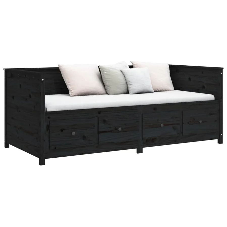 Lit de jour sans matelas noir 90x190 cm bois de pin massif - 6