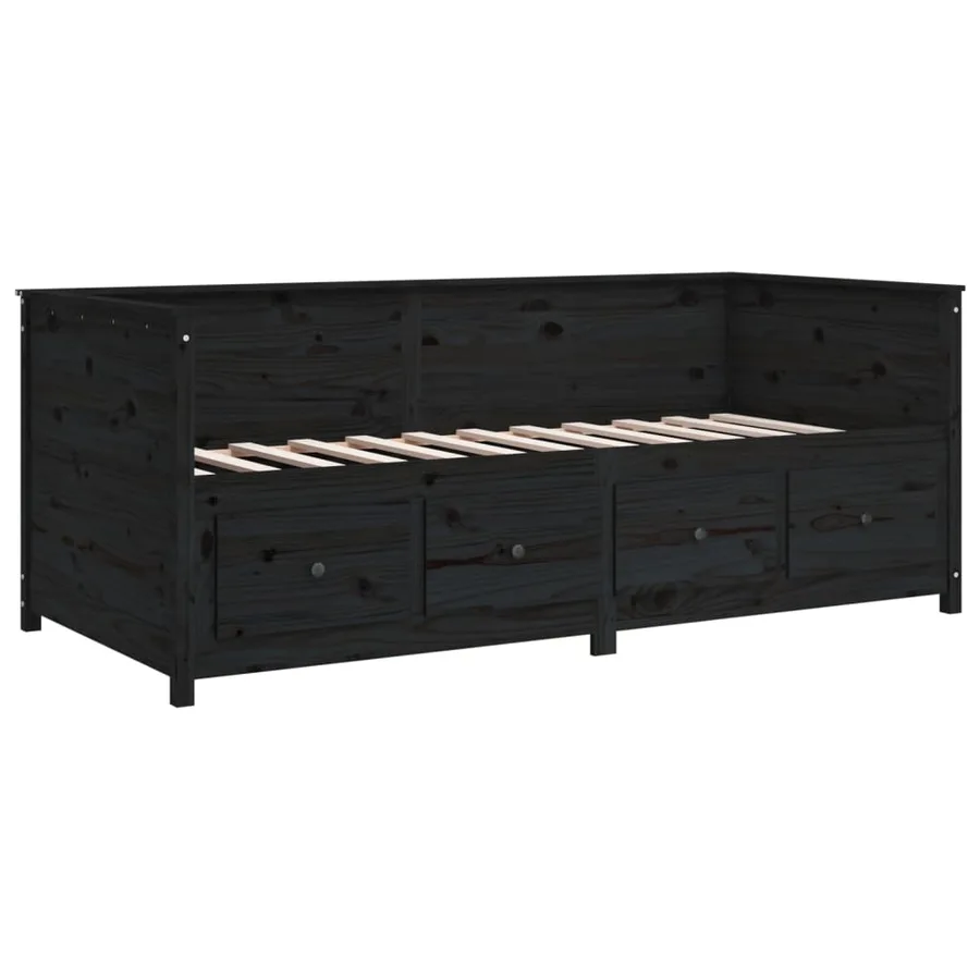 Lit de jour sans matelas noir 90x190 cm bois de pin massif - 9