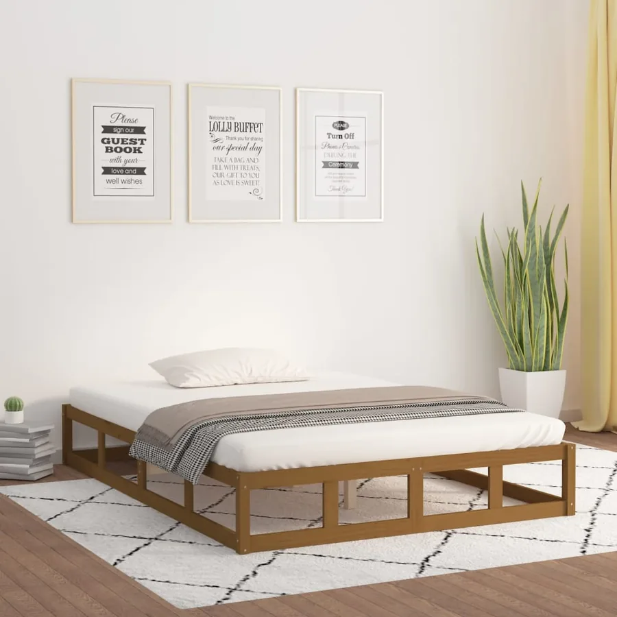 Cadre de lit sans matelas marron miel 120x200 cm bois massif