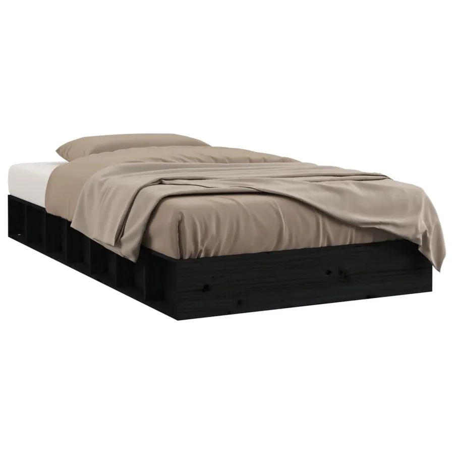 Cadre de lit sans matelas noir 75x190 cm bois massif - 2