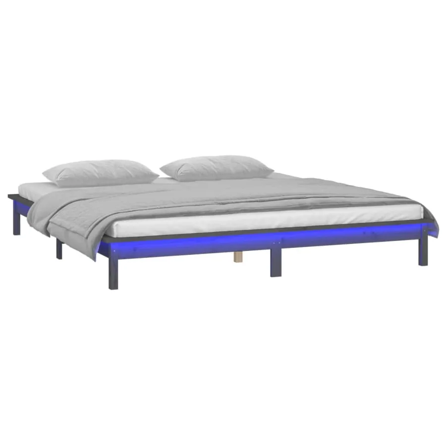 Cadre de lit à LED sans matelas gris 140x190 cm bois massif - 3