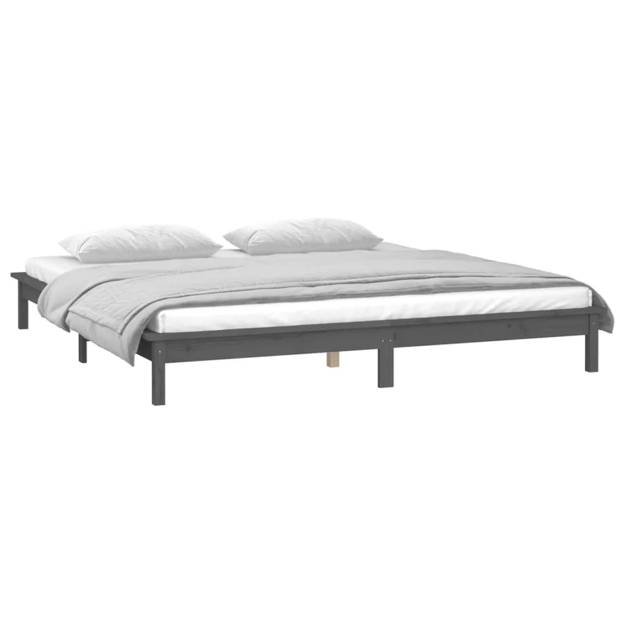 Cadre de lit à LED sans matelas gris 140x190 cm bois massif - 5