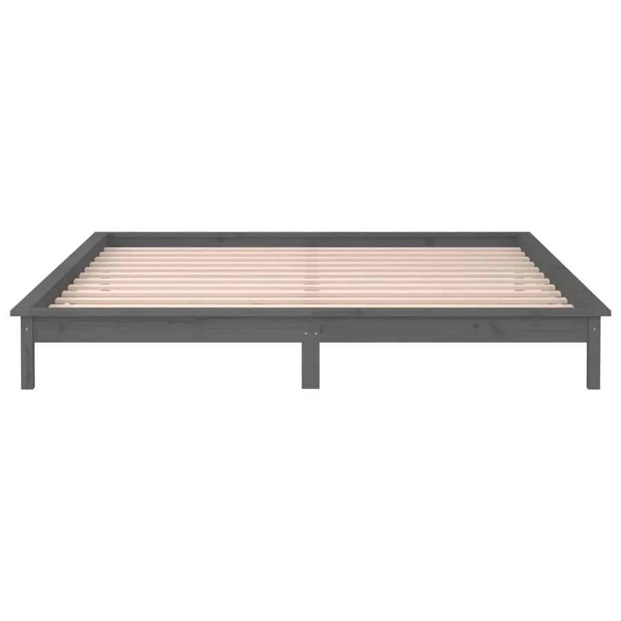 Cadre de lit à LED sans matelas gris 140x190 cm bois massif - 7