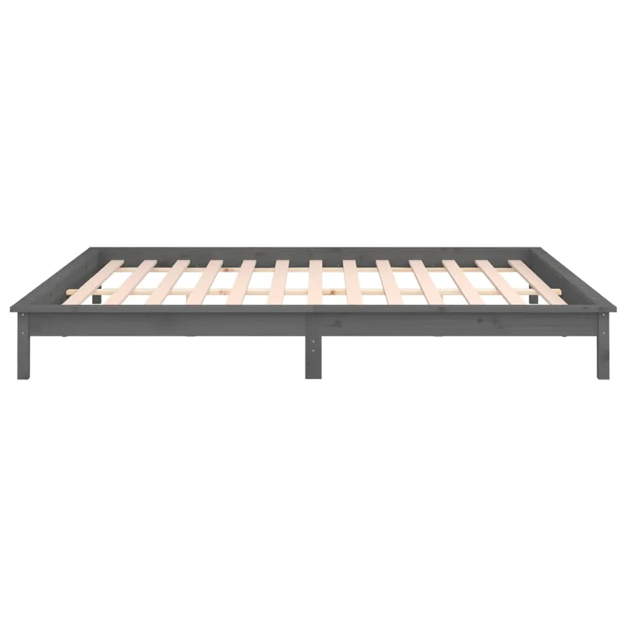 Cadre de lit à LED sans matelas gris 140x190 cm bois massif - 8