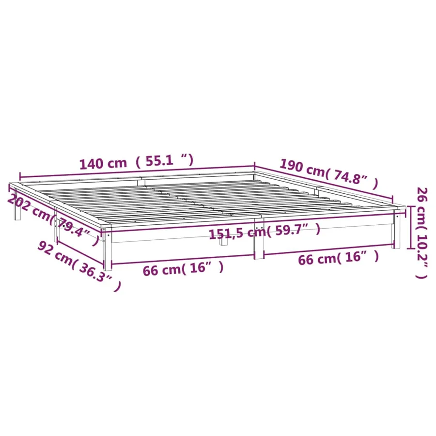 Cadre de lit à LED sans matelas 140x190 cm bois massif - 13