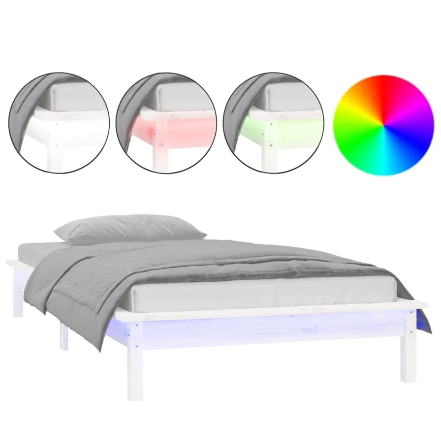 Cadre de lit à LED sans matelas blanc 75x190 cm bois massif - 2