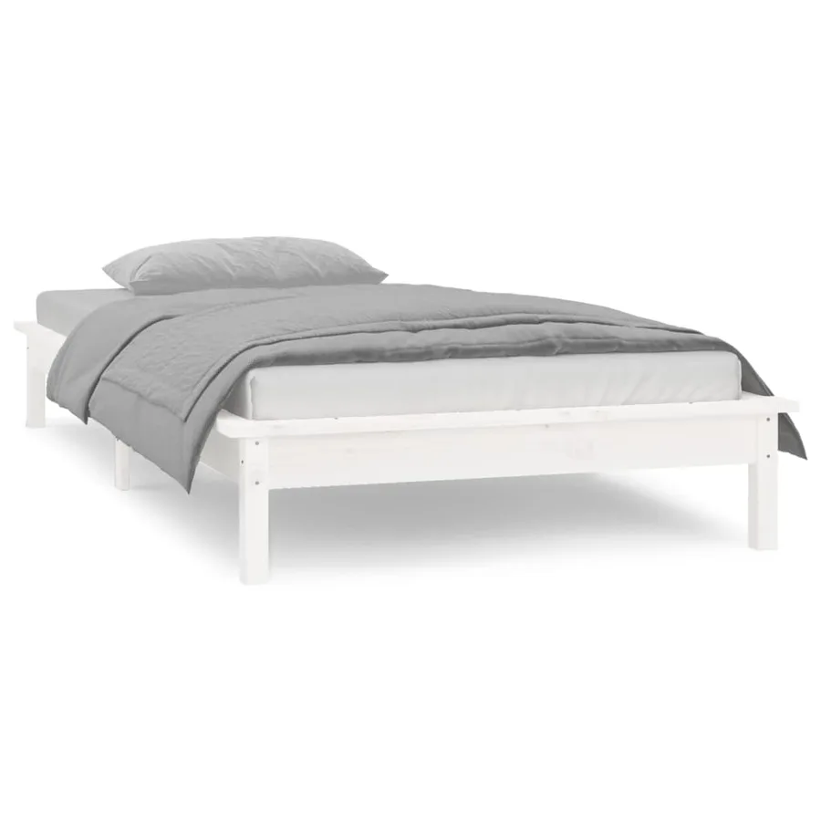 Cadre de lit à LED sans matelas blanc 75x190 cm bois massif - 4