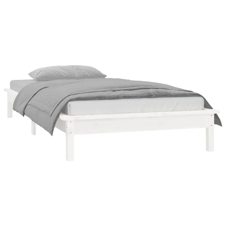 Cadre de lit à LED sans matelas blanc 75x190 cm bois massif - 5