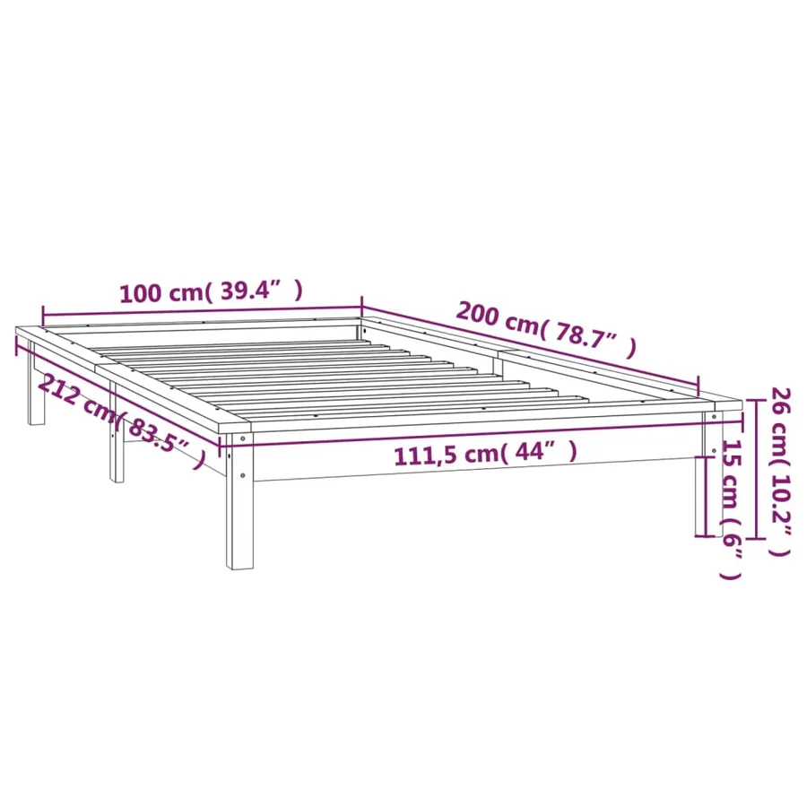 Cadre de lit à LED sans matelas blanc 100x200 cm bois massif - 13