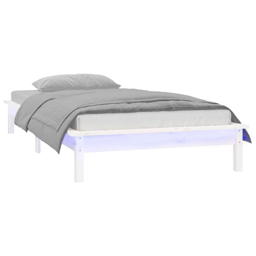 Cadre de lit à LED sans matelas blanc 100x200 cm bois massif - 3