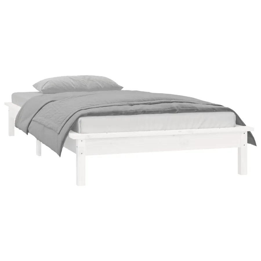 Cadre de lit à LED sans matelas blanc 100x200 cm bois massif - 5