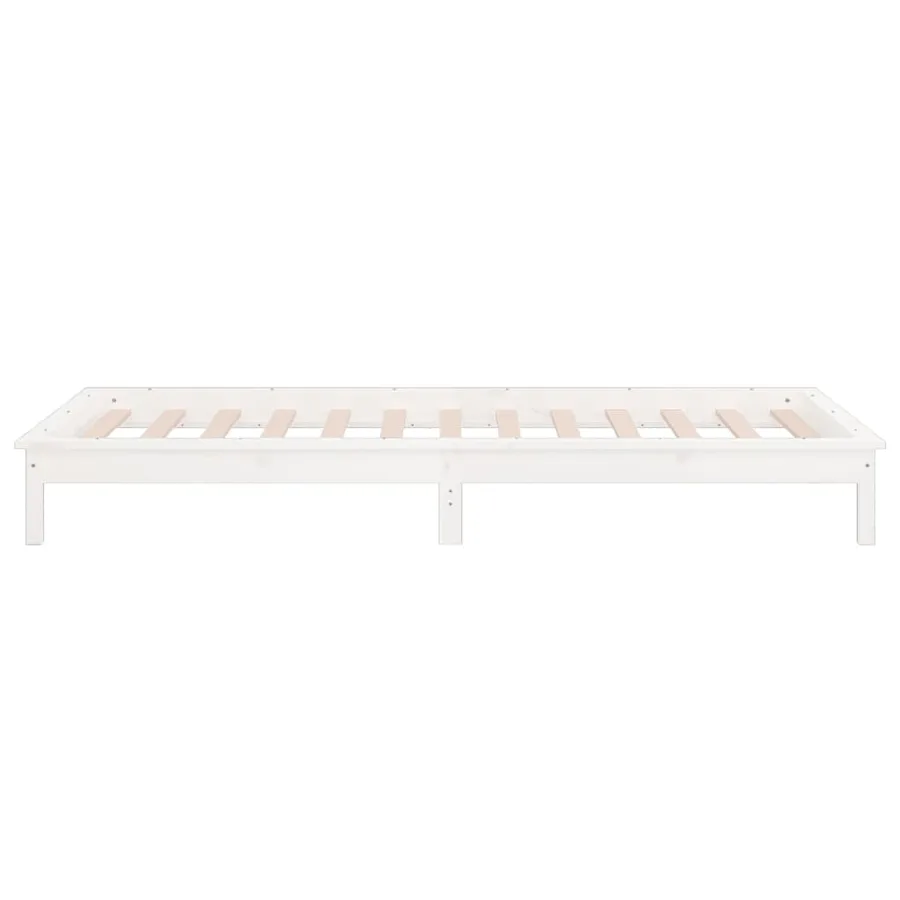 Cadre de lit à LED sans matelas blanc 100x200 cm bois massif - 8