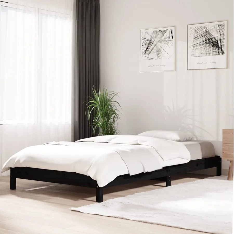 Lit empilable sans matelas noir 90x200 cm bois de pin massif
