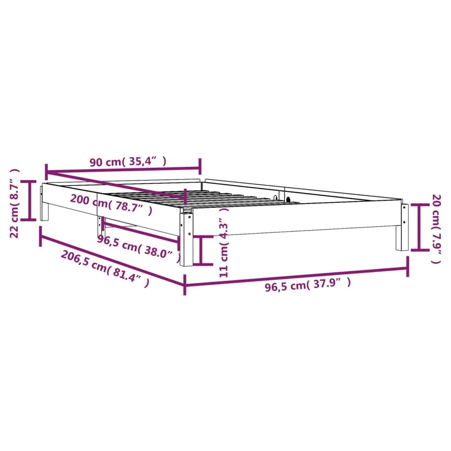 Lit empilable sans matelas noir 90x200 cm bois de pin massif - 14