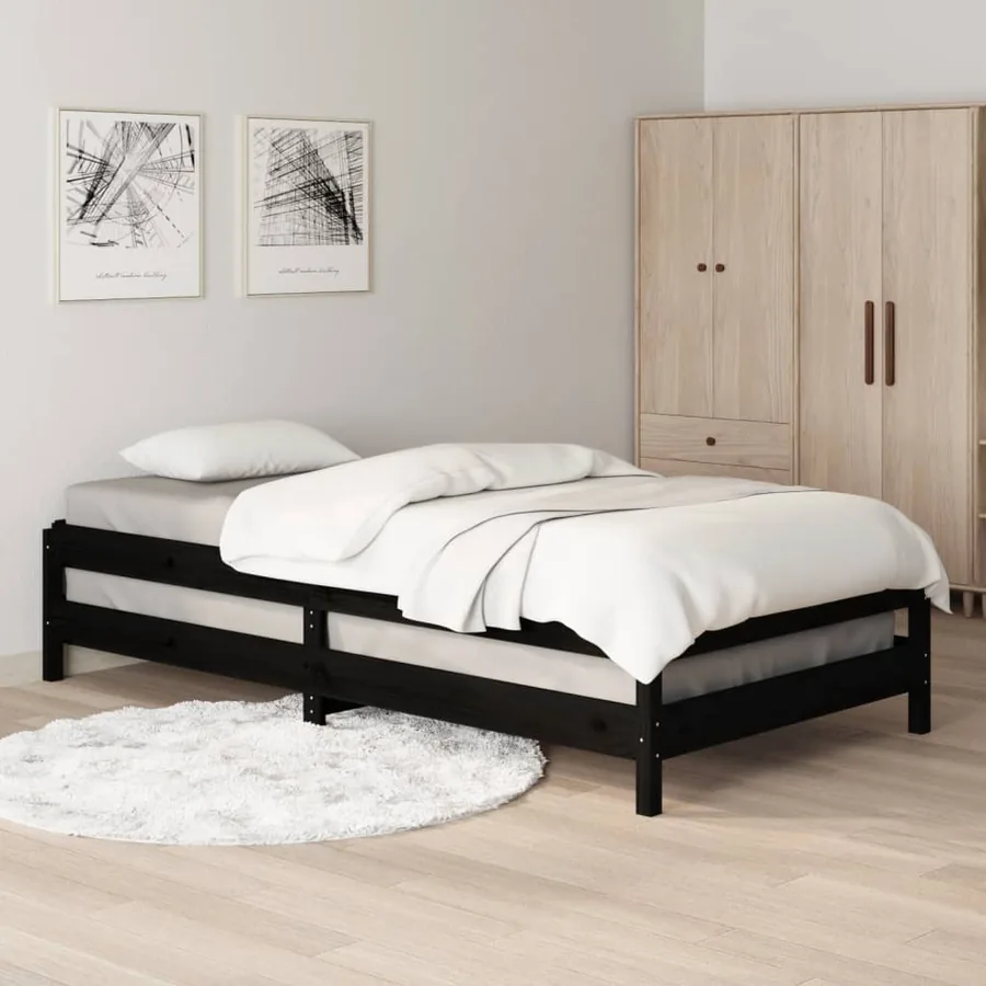 Lit empilable sans matelas noir 90x200 cm bois de pin massif - 4