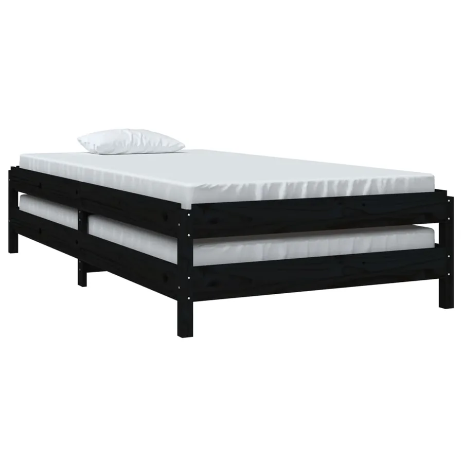 Lit empilable sans matelas noir 90x200 cm bois de pin massif - 5