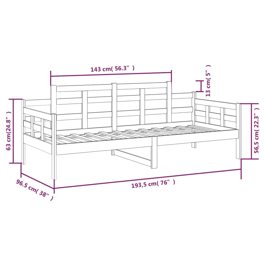 Lit de jour sans matelas bois de pin massif 90x190 cm - 9