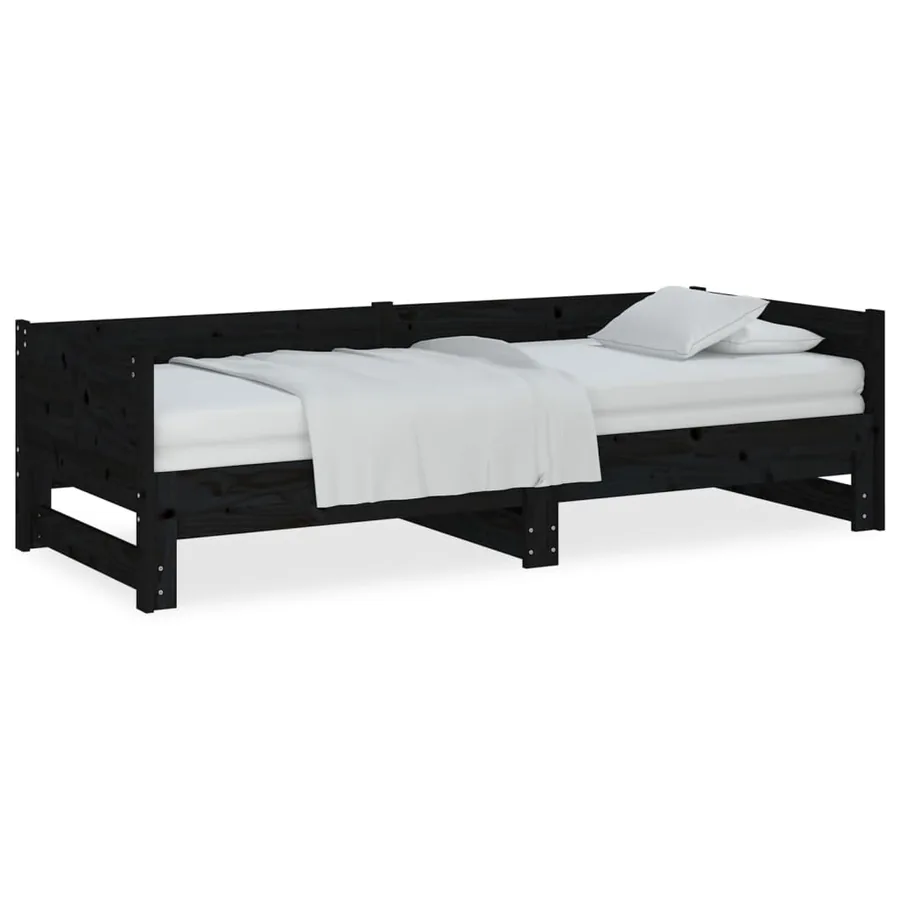 Lit coulissant sans matelas noir 2x(90x190) cm - 2