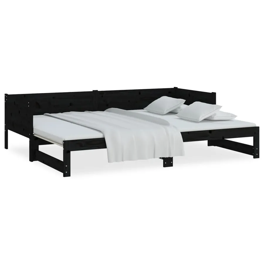 Lit coulissant sans matelas noir 2x(90x190) cm - 8