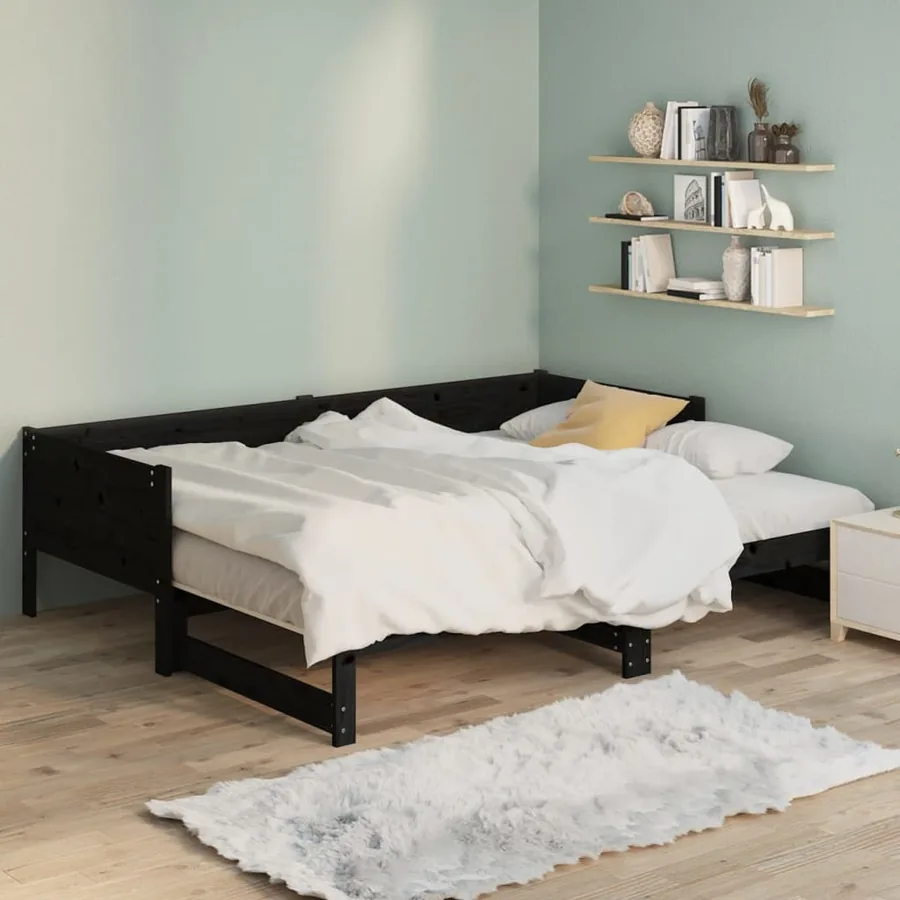 Lit coulissant sans matelas noir 2x(90x190) cm - 9