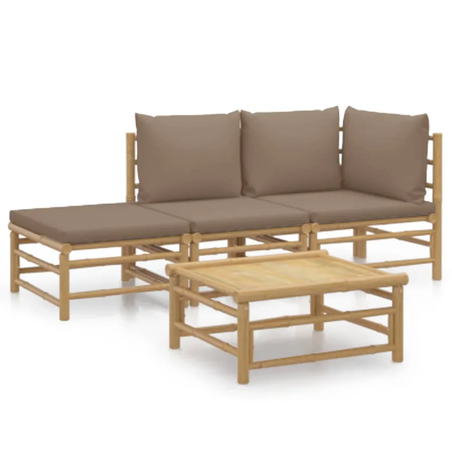 Salon de jardin 4 pcs avec coussins taupe bambou - 2