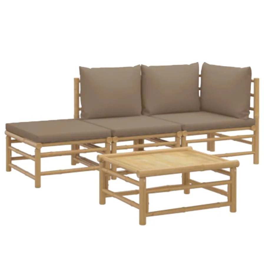 Salon de jardin 4 pcs avec coussins taupe bambou - 3