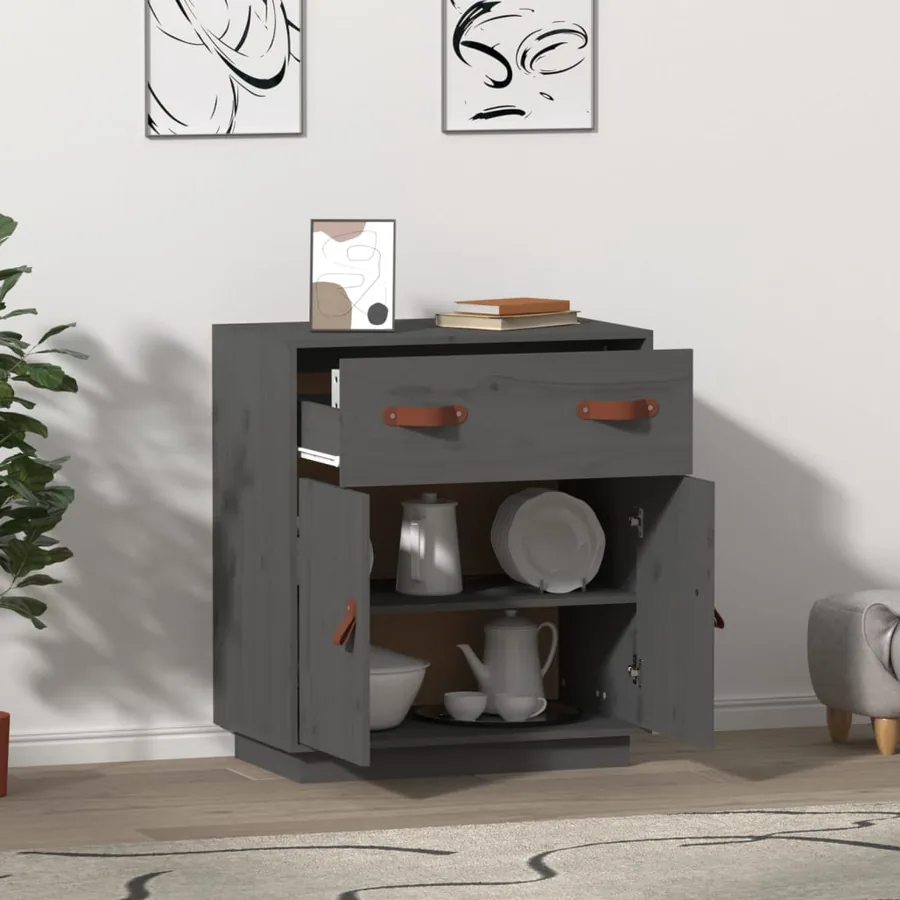 Buffet Gris 65,5x40x75 cm Bois massif de pin - 6