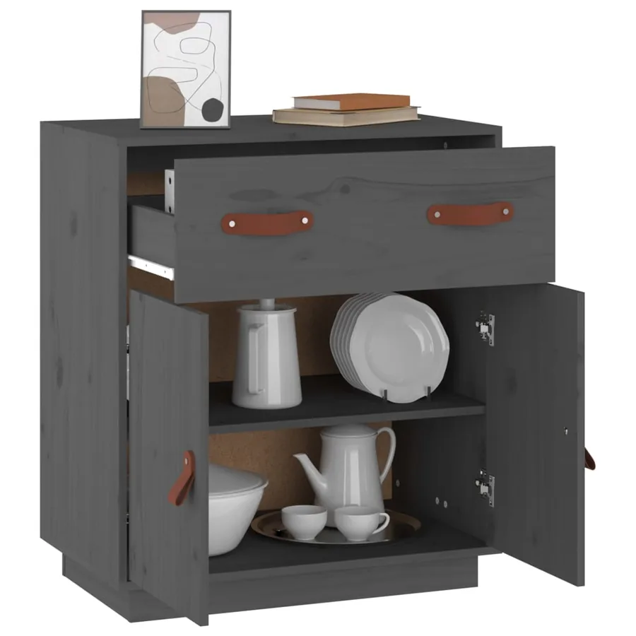 Buffet Gris 65,5x40x75 cm Bois massif de pin - 7