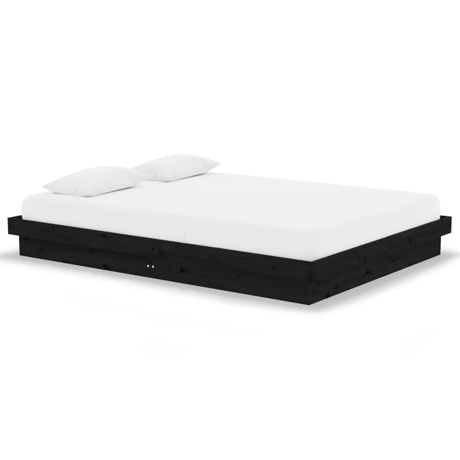 Cadre de lit sans matelas noir bois massif 140x190 cm - 2