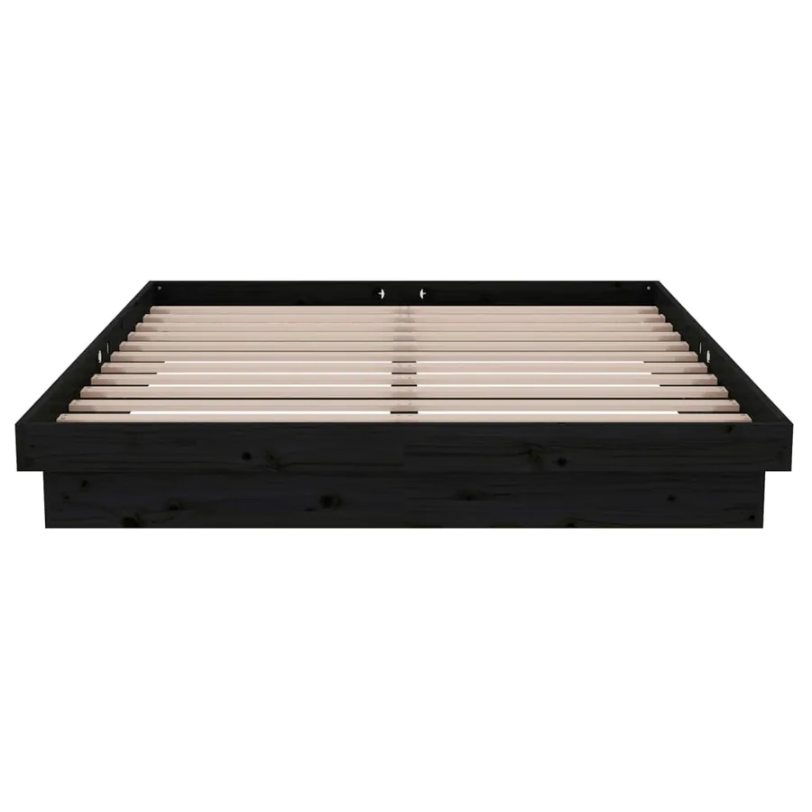 Cadre de lit sans matelas noir bois massif 140x190 cm - 6