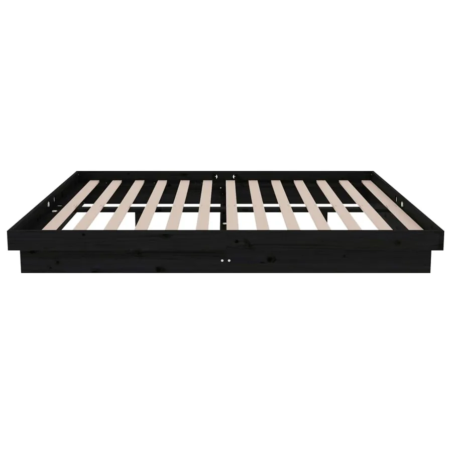 Cadre de lit sans matelas noir bois massif 140x190 cm - 7
