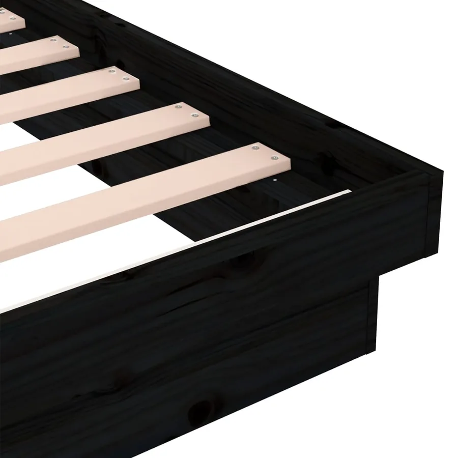 Cadre de lit sans matelas noir bois massif 140x190 cm - 9