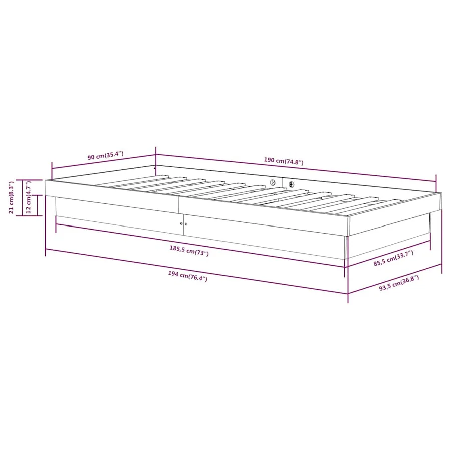 Cadre de lit sans matelas bois massif - 8