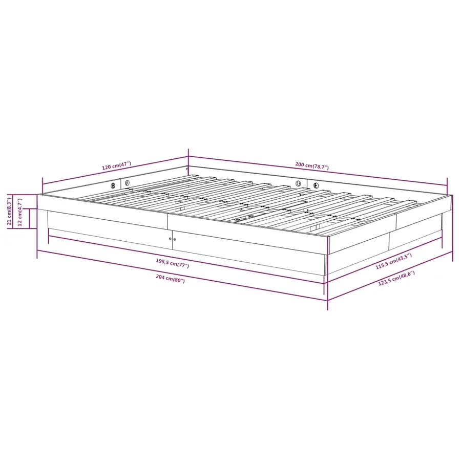 Cadre de lit Bois massif 120x200 cm - 8