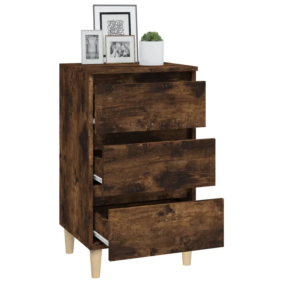 Table de chevet chêne fumé 40x35x70 cm bois d'ingénierie - 5