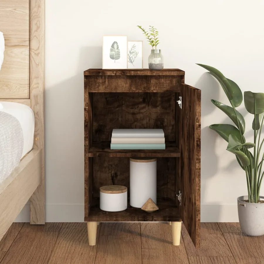 Table de chevet chêne fumé 40x35x70 cm bois d'ingénierie - 3