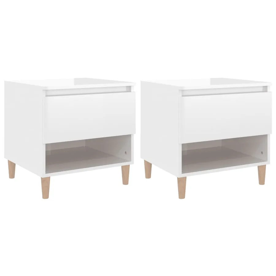 Tables de chevet 2 pcs Blanc brillant 50x46x50 cm - 2