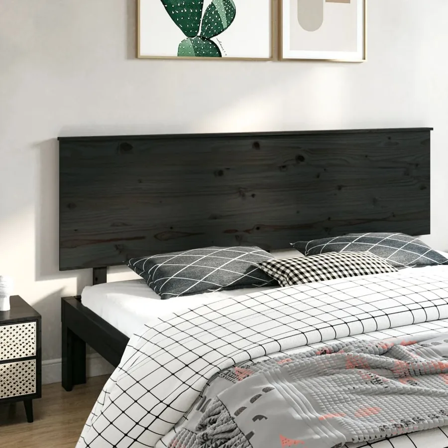 Tête de lit Noir 204x6x82,5 cm Bois massif de pin