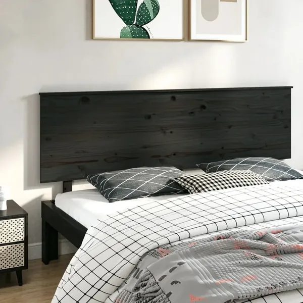Tête de lit Noir 204x6x82,5 cm Bois massif de pin