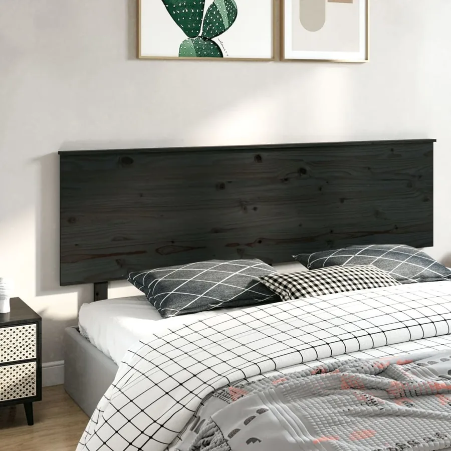 Tête de lit Noir 204x6x82,5 cm Bois massif de pin - 4