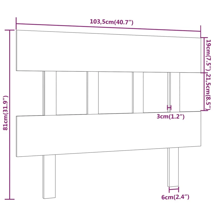 Tête de lit Noir 103,5x3x81 cm Bois massif de pin - 6