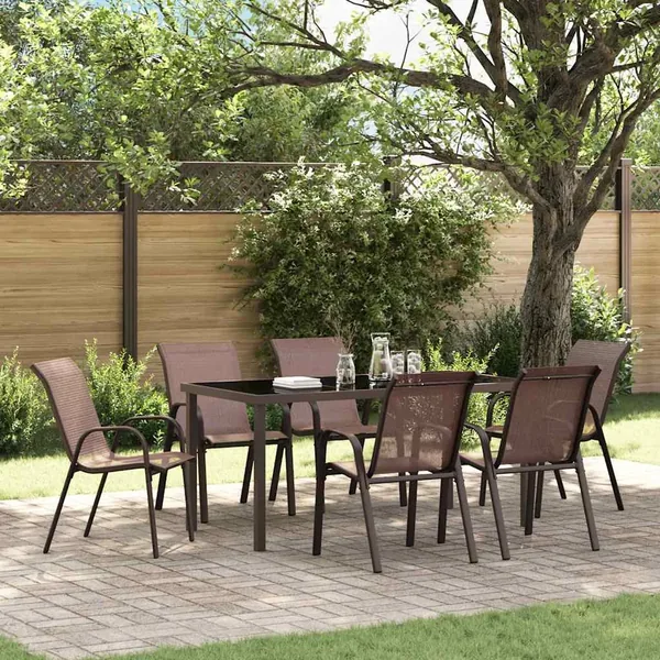 Chaises empilables de jardin lot de 6 Marron Tissu textilène