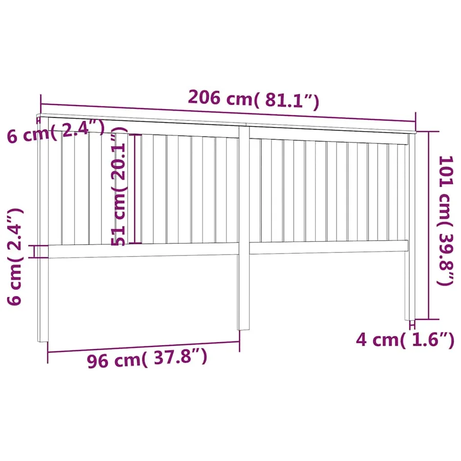 Tête de lit Noir 206x6x101 cm Bois massif de pin - 6