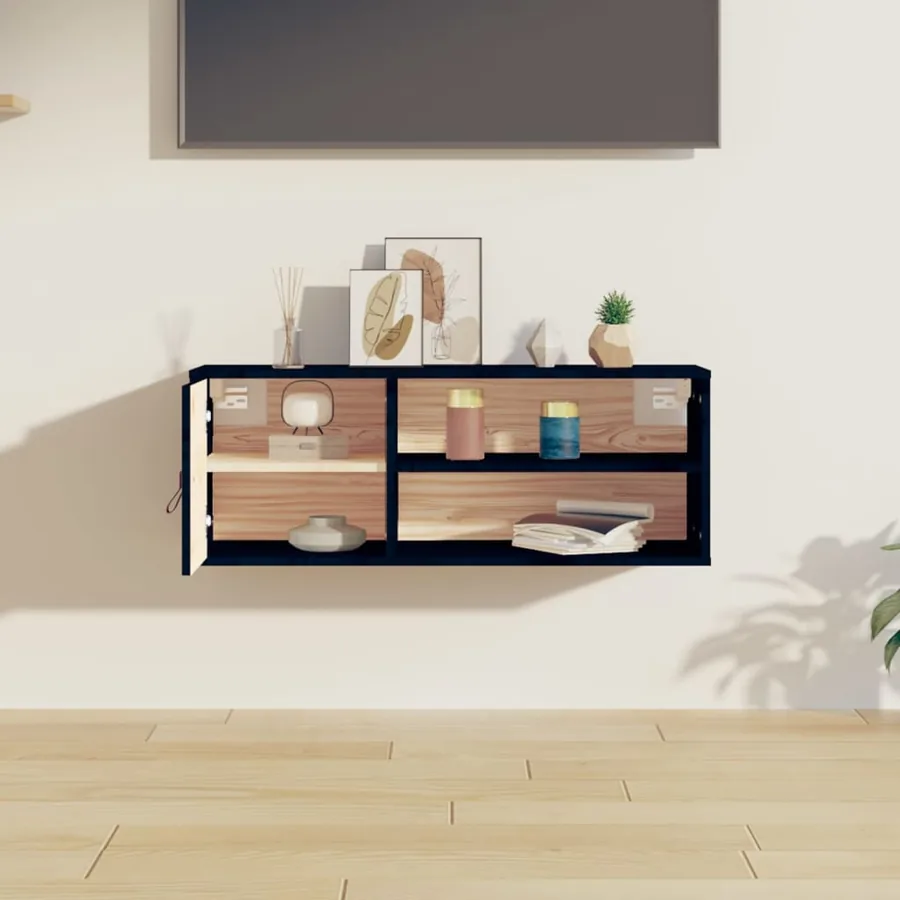 Armoire murale Noir 80x30x30 cm Bois de pin massif - 3