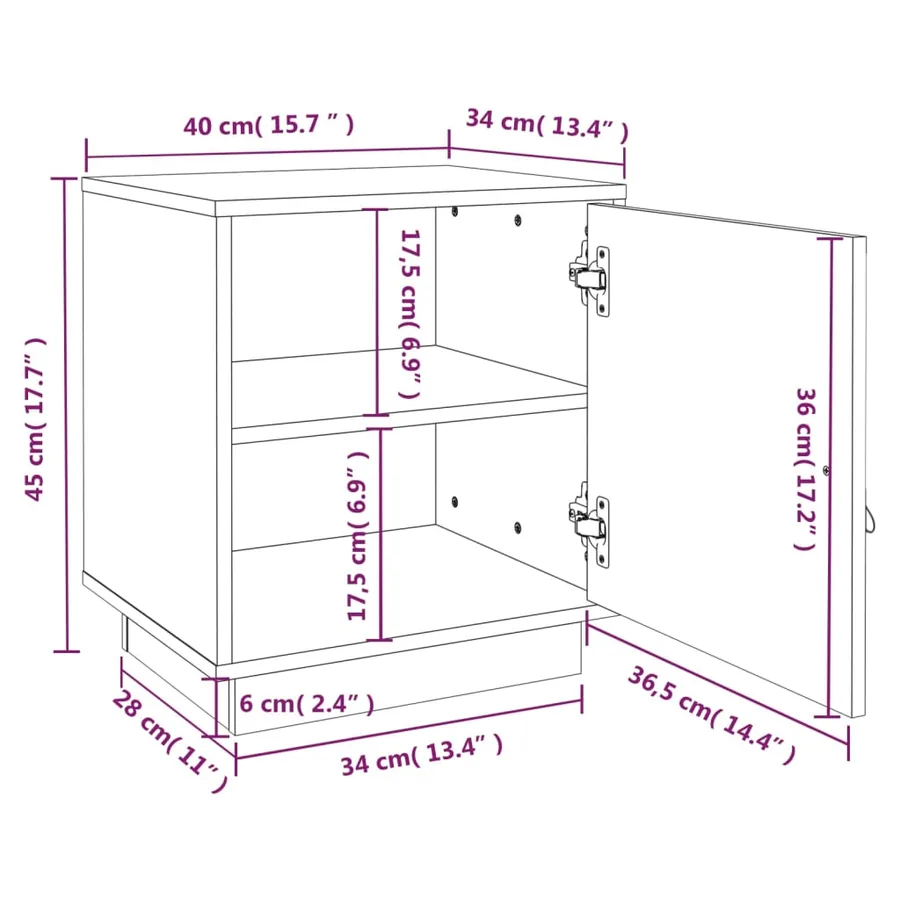 Table de chevet Blanc 40x34x45 cm Bois de pin massif - 11
