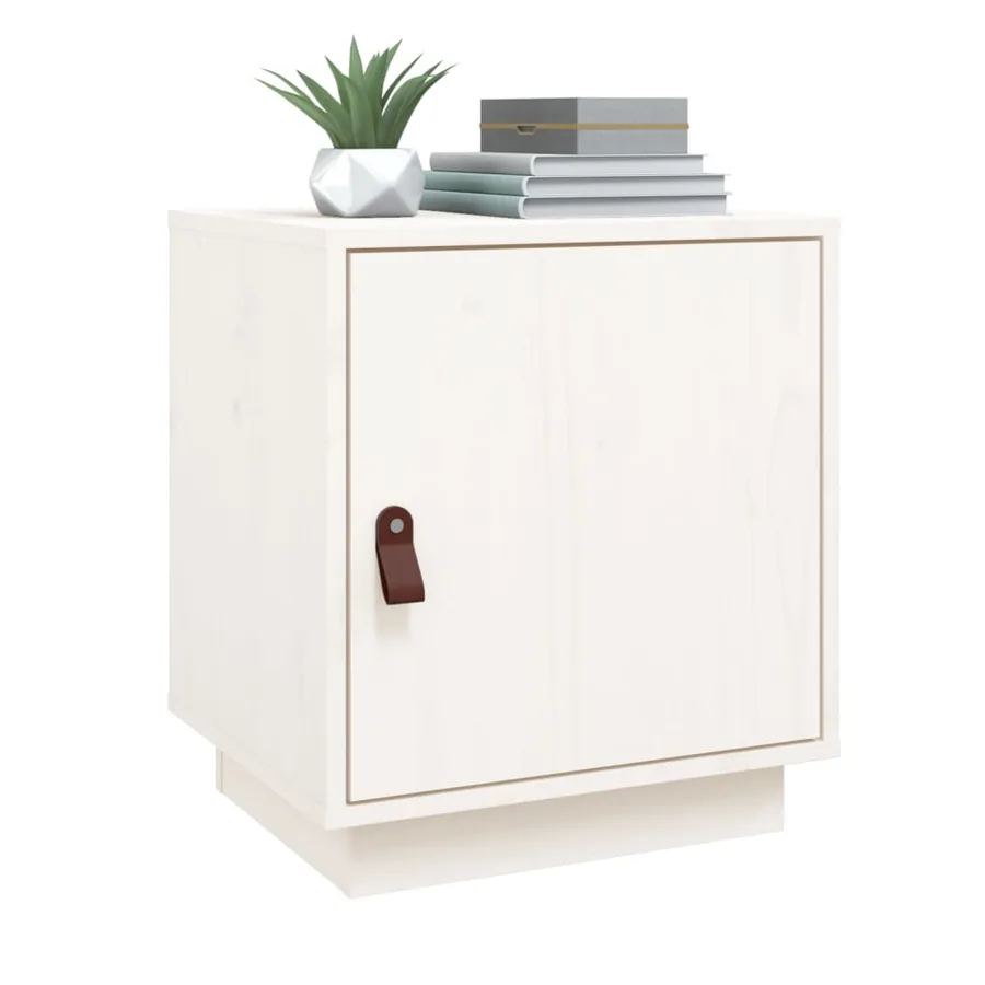 Table de chevet Blanc 40x34x45 cm Bois de pin massif - 4