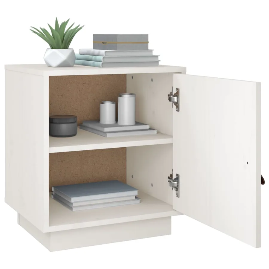 Table de chevet Blanc 40x34x45 cm Bois de pin massif - 5