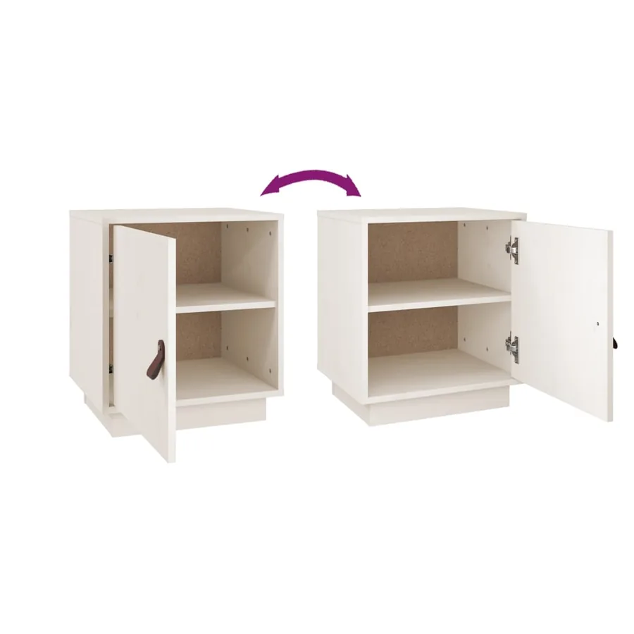 Table de chevet Blanc 40x34x45 cm Bois de pin massif - 9